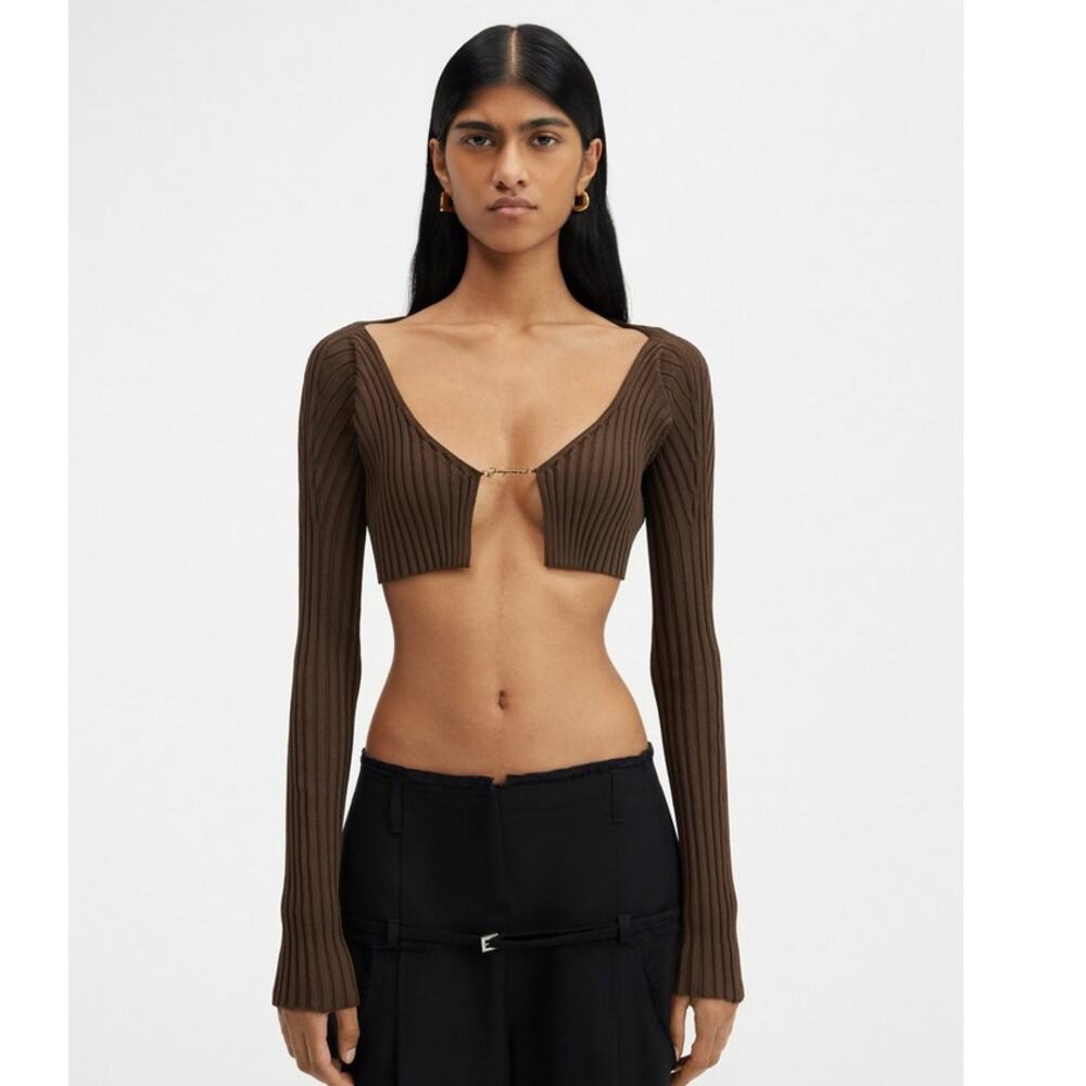 Jacquemus NEW La maille Pralu Cropped Cardigan Brown Celeb‎ LA Hollywood Size 38